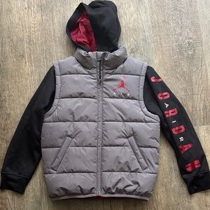 Jordan Kids Gray and Black Hooded Puffer Jacket